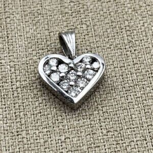 unisex small 14K White Gold glass bezel set heart pendant